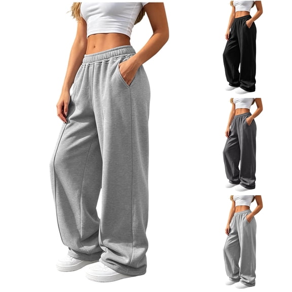 MLCDZ Womens Sweatpants Wide Leg Lightweight Drawstring Casual Baggy Pants Elastic High Waist with Pockets Workout Hiking Trousers