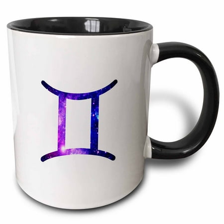 - 3dRose Gemini horoscope symbol - zodiac glyph astrological twins star sign - Two Tone Black Mug, 11-ounce