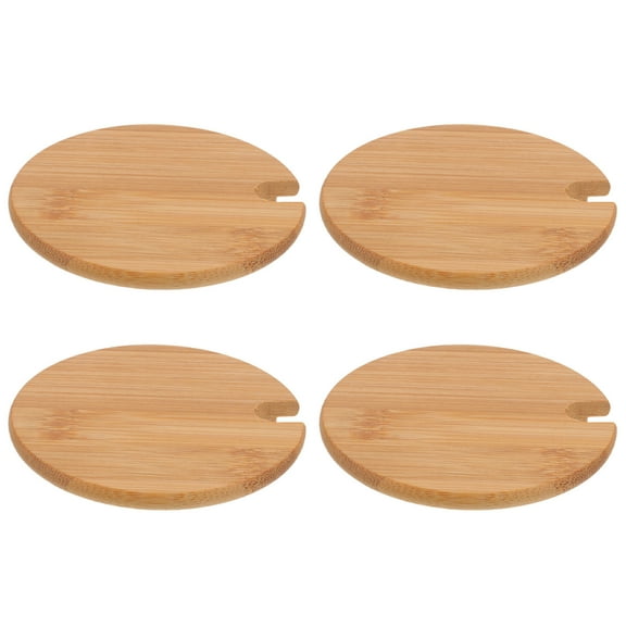 OULII 4Pcs Round Bamboo Lid for Coffee Mugs Home Office 3.5*3.1*0.2in