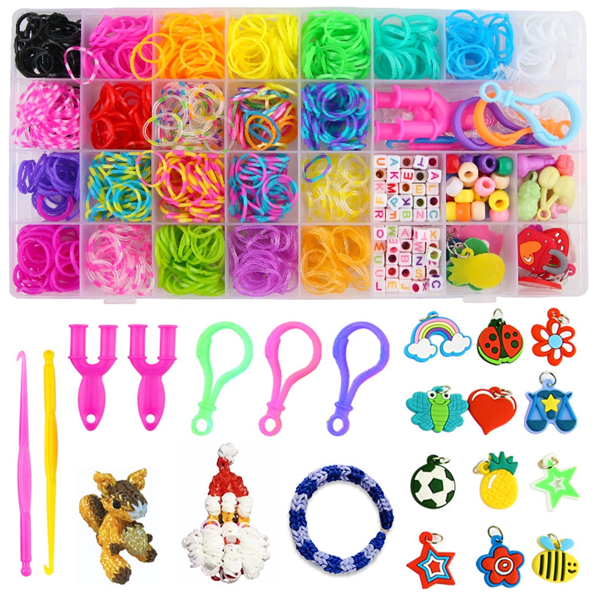 600pcs Loom Bands Rubber Colourful KIT with 24 S-Clips & Tool/Beads*Multi Buy* 