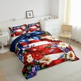 thumbnail image 3 of Ensemble de Literie Jour de l'Indépendance Taille Tout-Petit, Rayures Rouges Bleues Étoiles Drapeau Américain Ensemble de Literie pour Enfants, Nœud Bleu Marguerites Aquarelle Couette, 2 Pcs 1 Taie d'Oreiller, 3 of 6