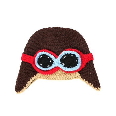 

FRCOLOR Hand Knitted Flight Hat Baby Crochet Winter Warm Headdress for Kids Baby Infant (Brown)