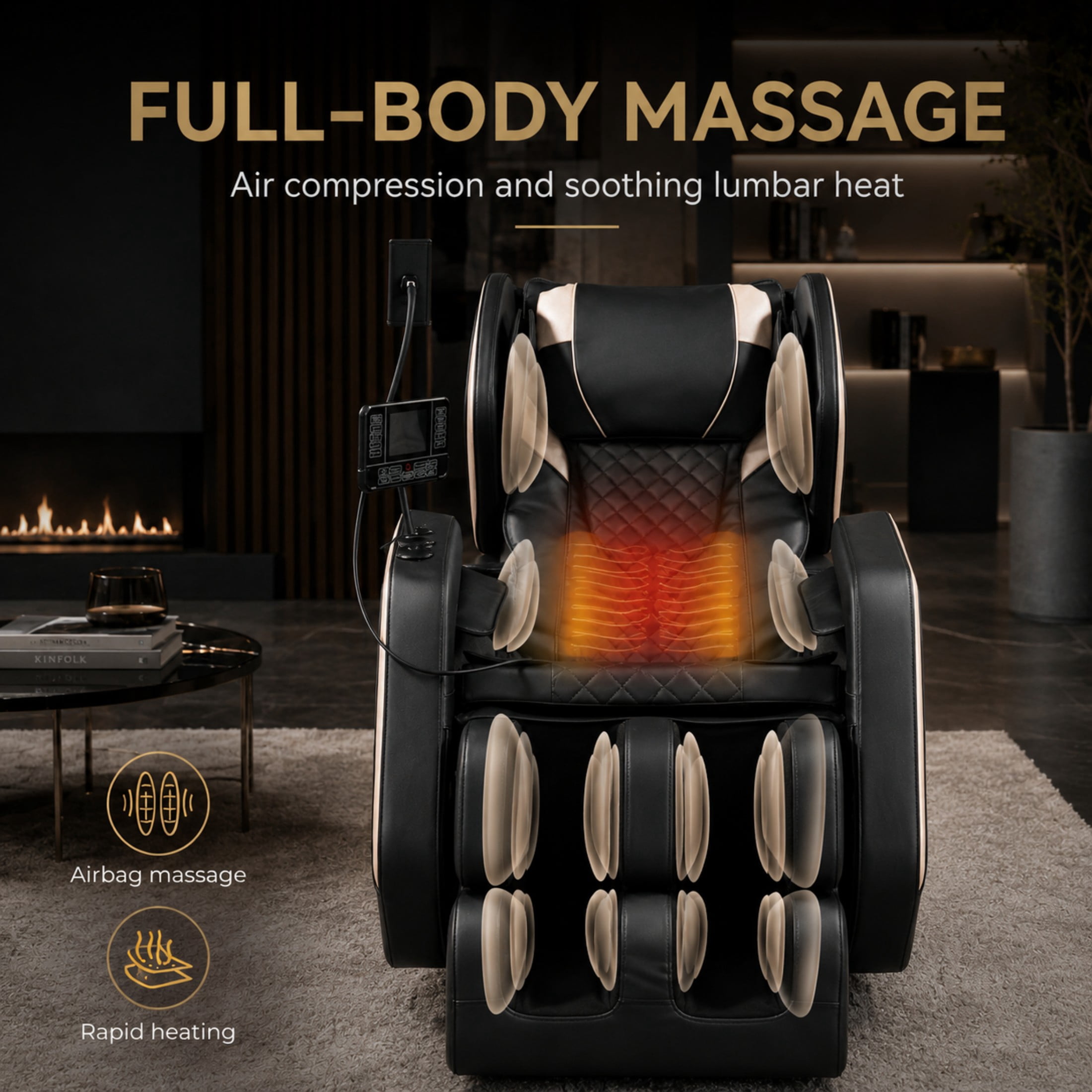 Aenkyo Full Body Zero Gravity Massage Chair Recliner with 8 Fixed Rollers, Foot Massage and Heating, Black