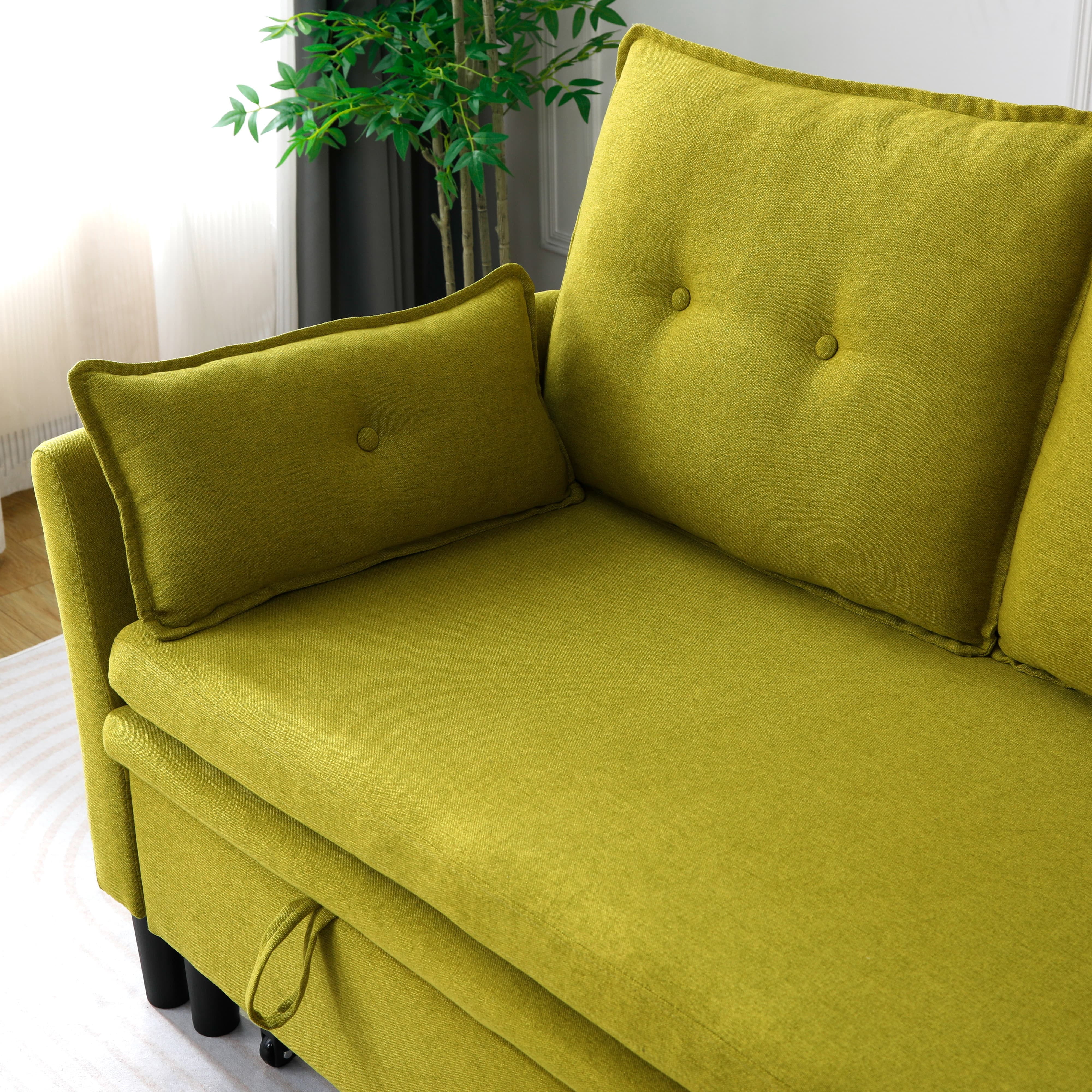 MAYEERTY L-Shaped Reversible Chaise Sectional Sofa Linen Sofa Bed with Storage, for Apartment, Green
