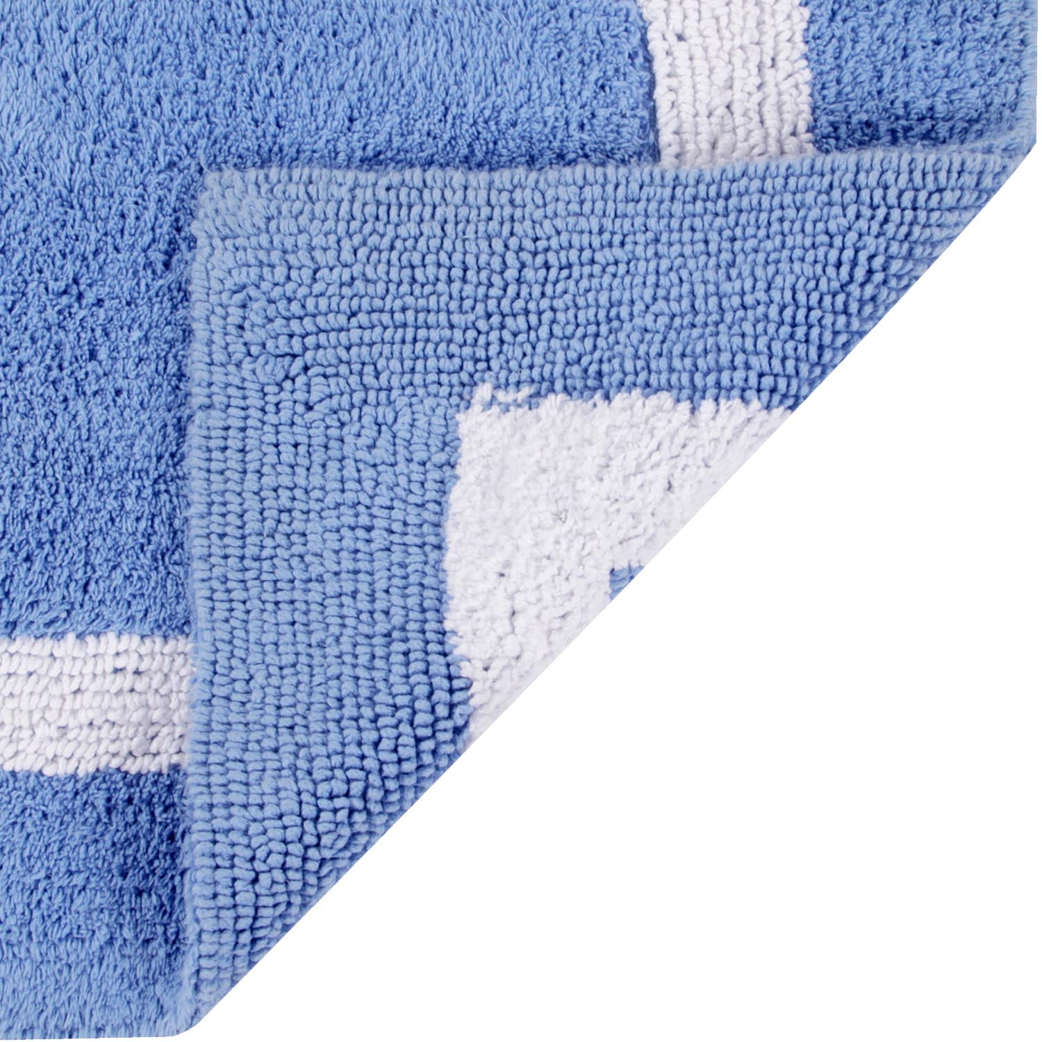 Better Trends 3 Piece Bathroom Rugs Set 100% Cotton Soft Bath Mat Water Absorbent, Reversible, Machine Washable, Bathroom Decor Toilet Base Contour Mat, Hotel Multi Collection - Dark Blue/White