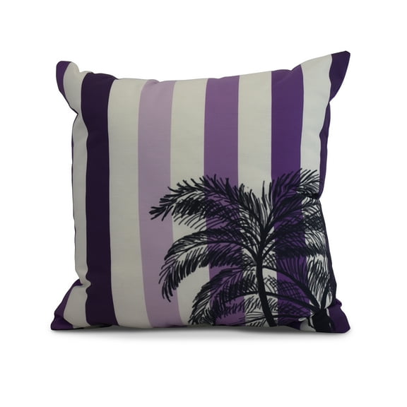 Simply Daisy, 16" x 16" Thin Stripe Palm, Stripe Print Outdoor Pillow, Purple