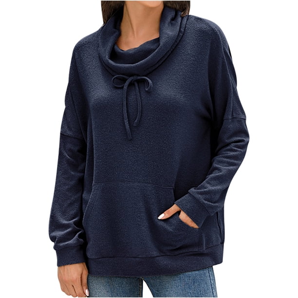 Blusa superior de felpa con cuello de pila de Cachemira suelta de manga larga para mujer Fridja ghj987+4742