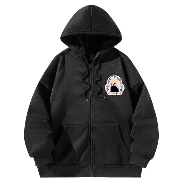Sudadera con capucha para hombre y mujer, color negro, con cremallera completa para caminar por la calle, oficina Yuyangstore Sudadera con capucha