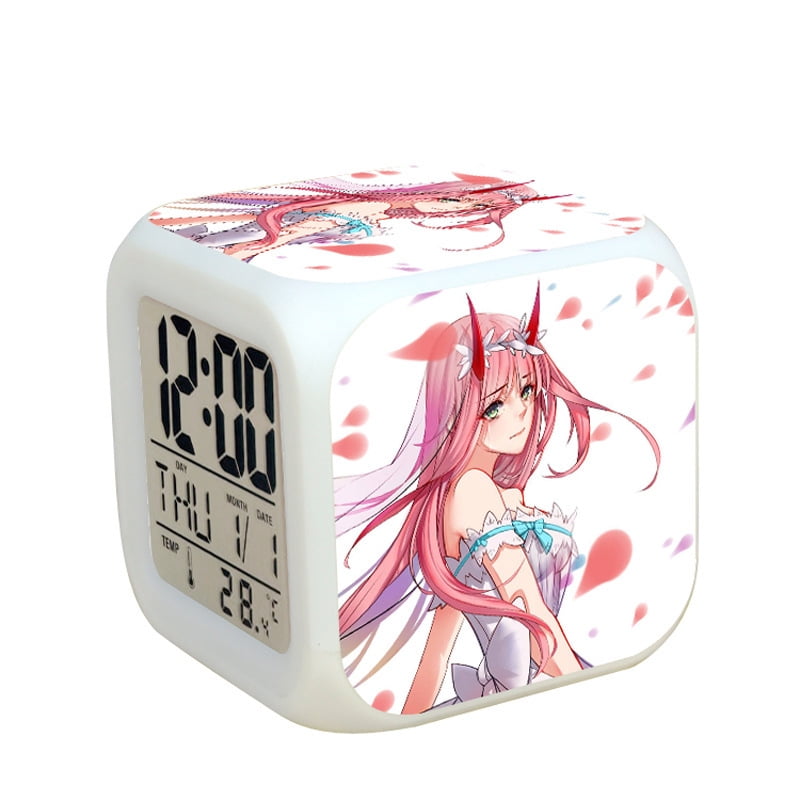 Wekity Anime Alarm Clock 7 Colors LED Square Clock Digital Alarm Clock