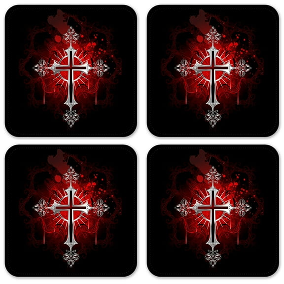 Vinyl Drink Coasters - Set of 4 - Fancy Cross