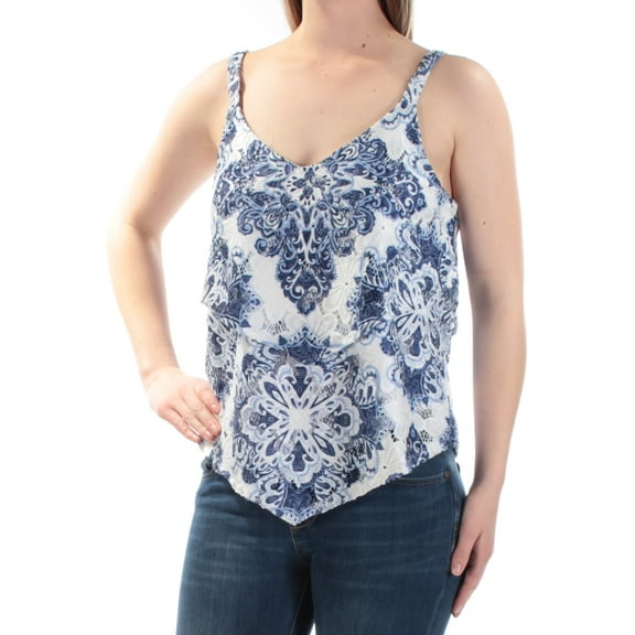 INC $60 Womens New 1223 Blue Lace Sleeveless V Neck Casual Top L B B