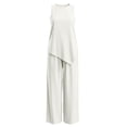 thumbnail image 5 of Two Piece Sets for Women Cotton Linen Summer Casual Outfits Fashion Solid Color Crew Neck Sleeveless Tops Wide Leg Pants with Pockets Vacation Travel Outfits, 5 of 8
