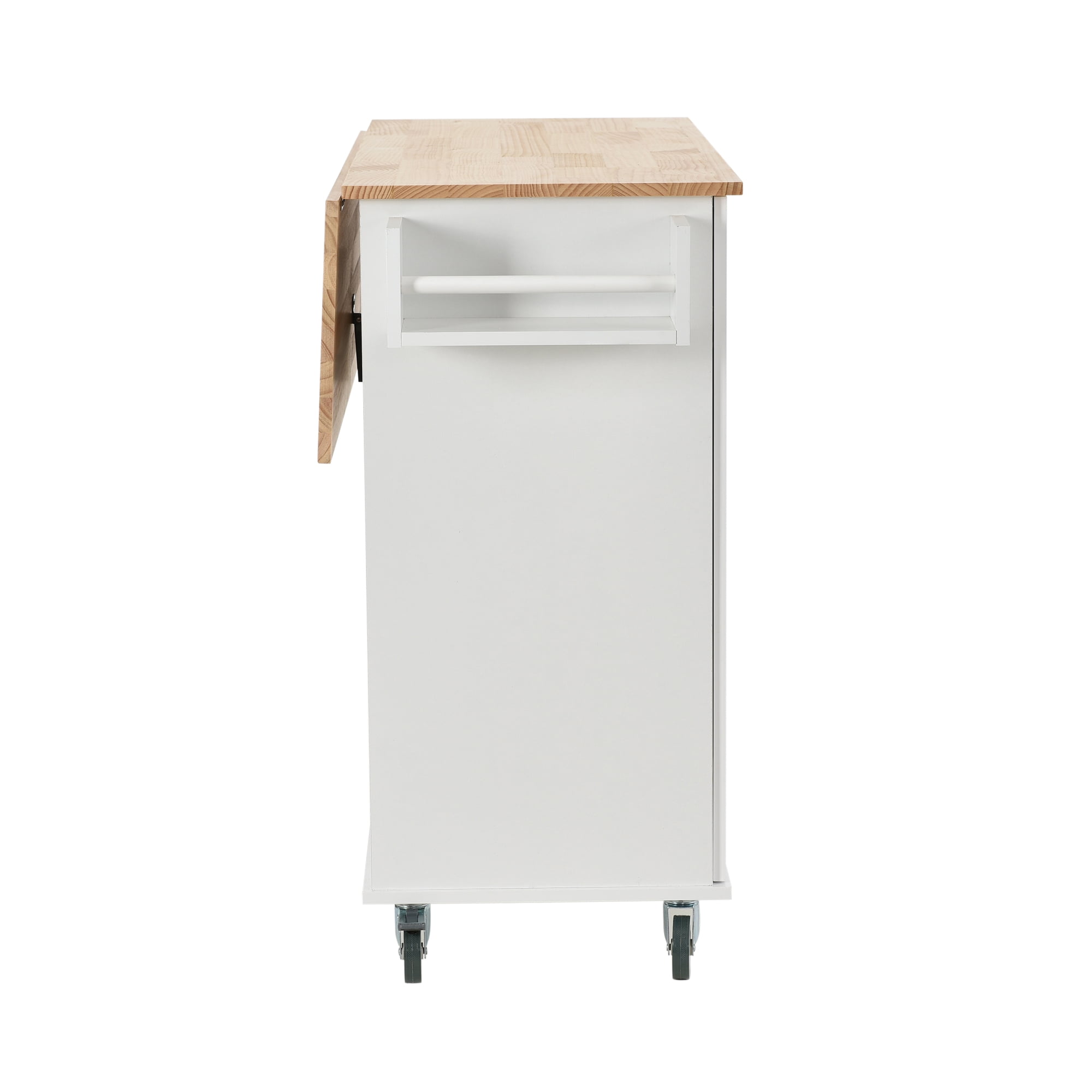 EUROCO Rolling Mobile Kitchen Island with Solid Wood Top and Locking Wheels, Storage Cabinet and Drop Leaf Breakfast Bar, Towel Rack & Drawers, White