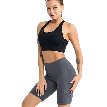 High Waist Tummy Control Workout Yoga Shorts Side Pockets for Women Compression Running Sports Workout Gym Athletic Wear
