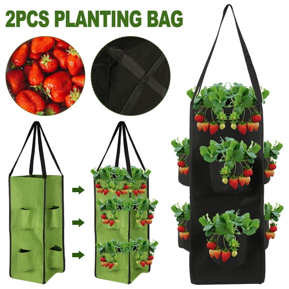 Fyeme 2 Pcs Tomato And Strawberry Hanging Planting Bag With Handle Non-woven Felt Potato Onion Fruit Flower and Vegetable Planting Hole