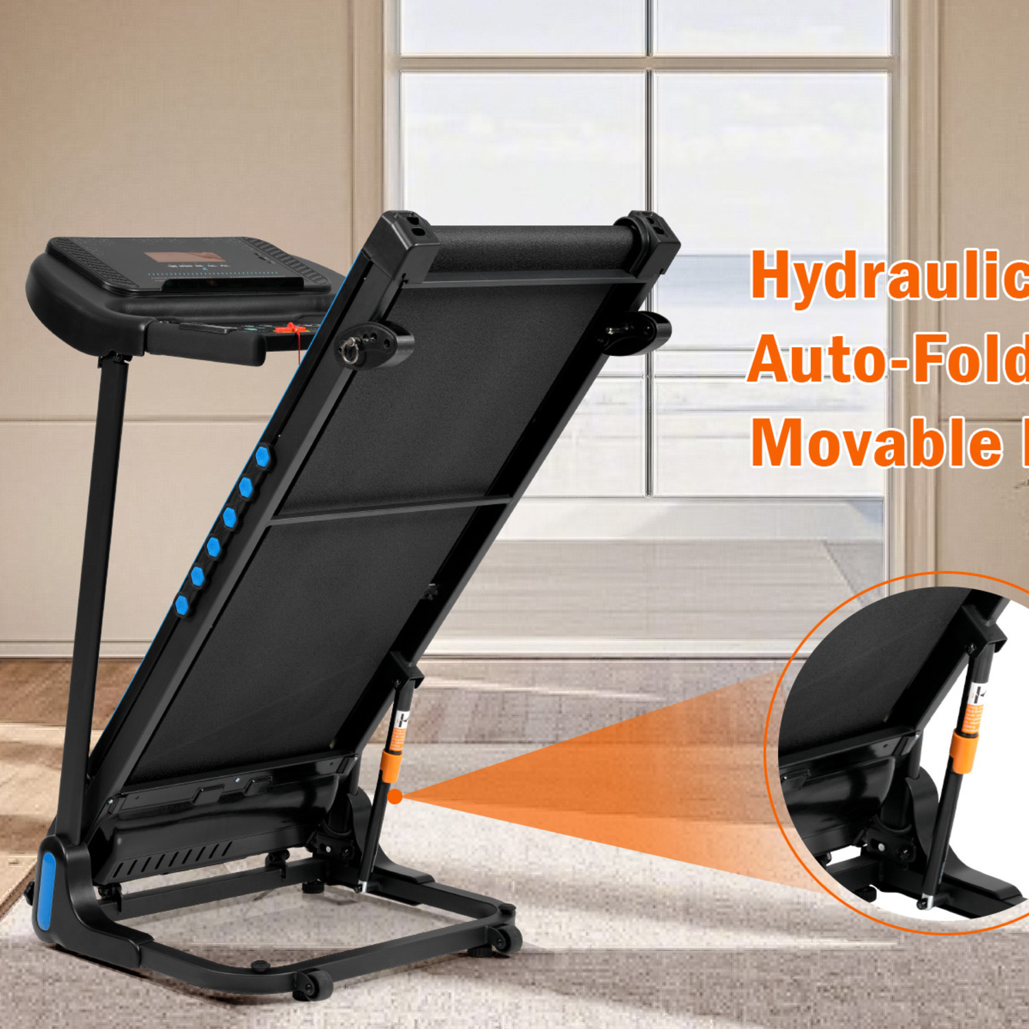 Incline For Running Walking 3.0 HP Treadmills Home 350 Lbs Weight Capacity Hydraulic System Auto-folding Treadmill With Type C & USB Charge For Android 10MPH Bluetooth Speaker