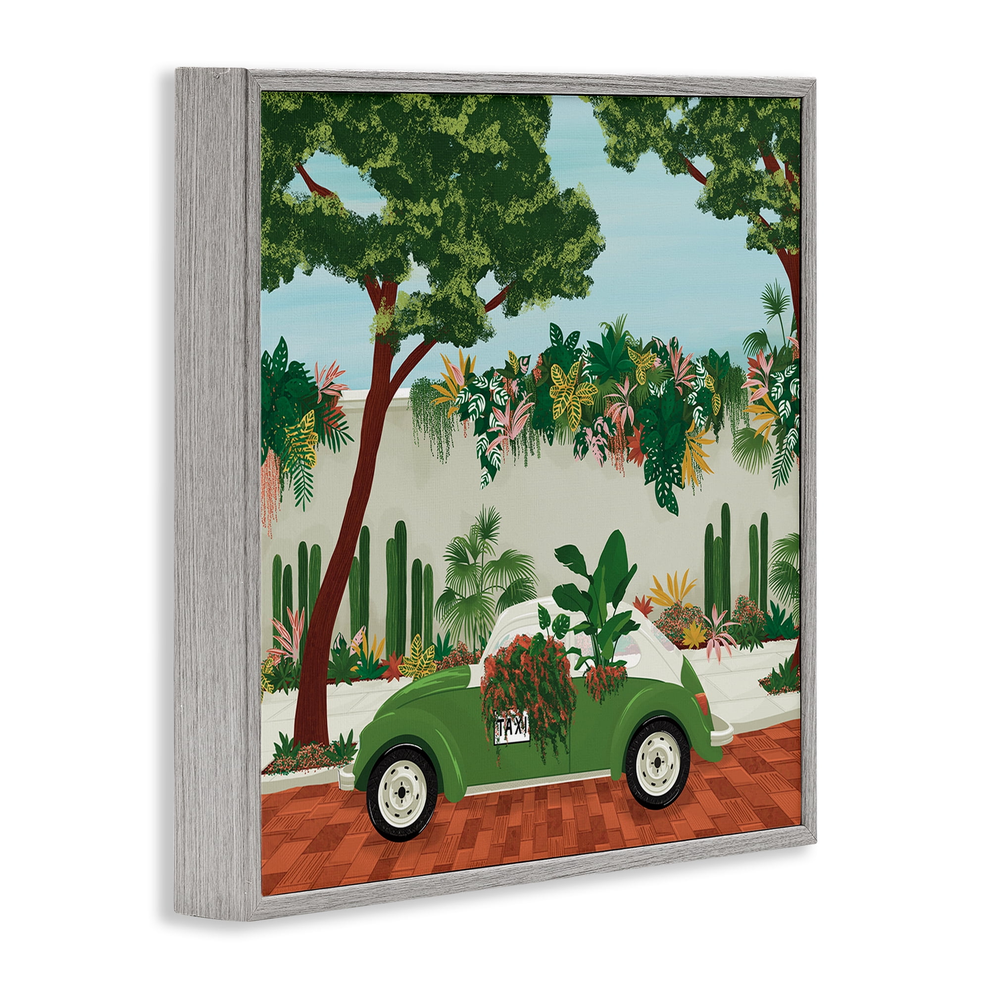 Stupell Industries Overgrown Garden Taxi Gray Framed Giclee Art, design by Vero Illustrates