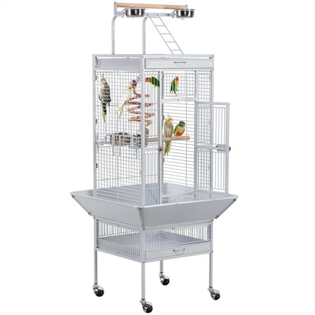SMILE MART 61.5" Rolling Metal Bird Cage with Play Top, White