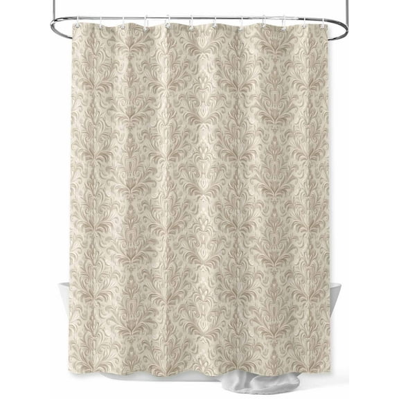 Fsddascl Beige Baroque Shower Curtain Set - Standard 72" x 72" Washable Bathtub Curtain with 12 Hooks, Farmhouse Scroll Floral Pattern Art Waterproof Fabric Stall Shower Curtains for Bathroom