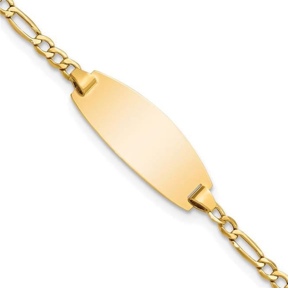Primal Gold 14 Karat Yellow Gold Semi-Solid Oval Figaro ID Bracelet