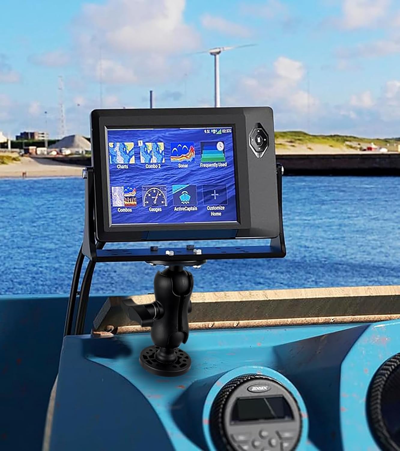 Aniceparthy Fish Finder Mount Base,With Rotation Ball-Mount Fish Finder Bracket,Nylon & Silicone Steel Electronic Fish Finder Holder,for Marine Boat Kayak Pontoon Canoe,Kayak Accessories