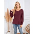 thumbnail image 3 of Long Sleeve Shirts Womens Pleated Business Casual Blouses with Smocked Cuffs Wine Red M, 3 of 6