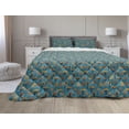 thumbnail image 1 of Tropical Comforter & Sham Bedding Set, Print of Exotic Botanical Autumn Trees Doodle Style Fall Season, 3 pcs Duvet Set Microfiber Filling Quilt, 5 Sizes, Orange Petrol Blue, by Ambesonne, 1 of 4