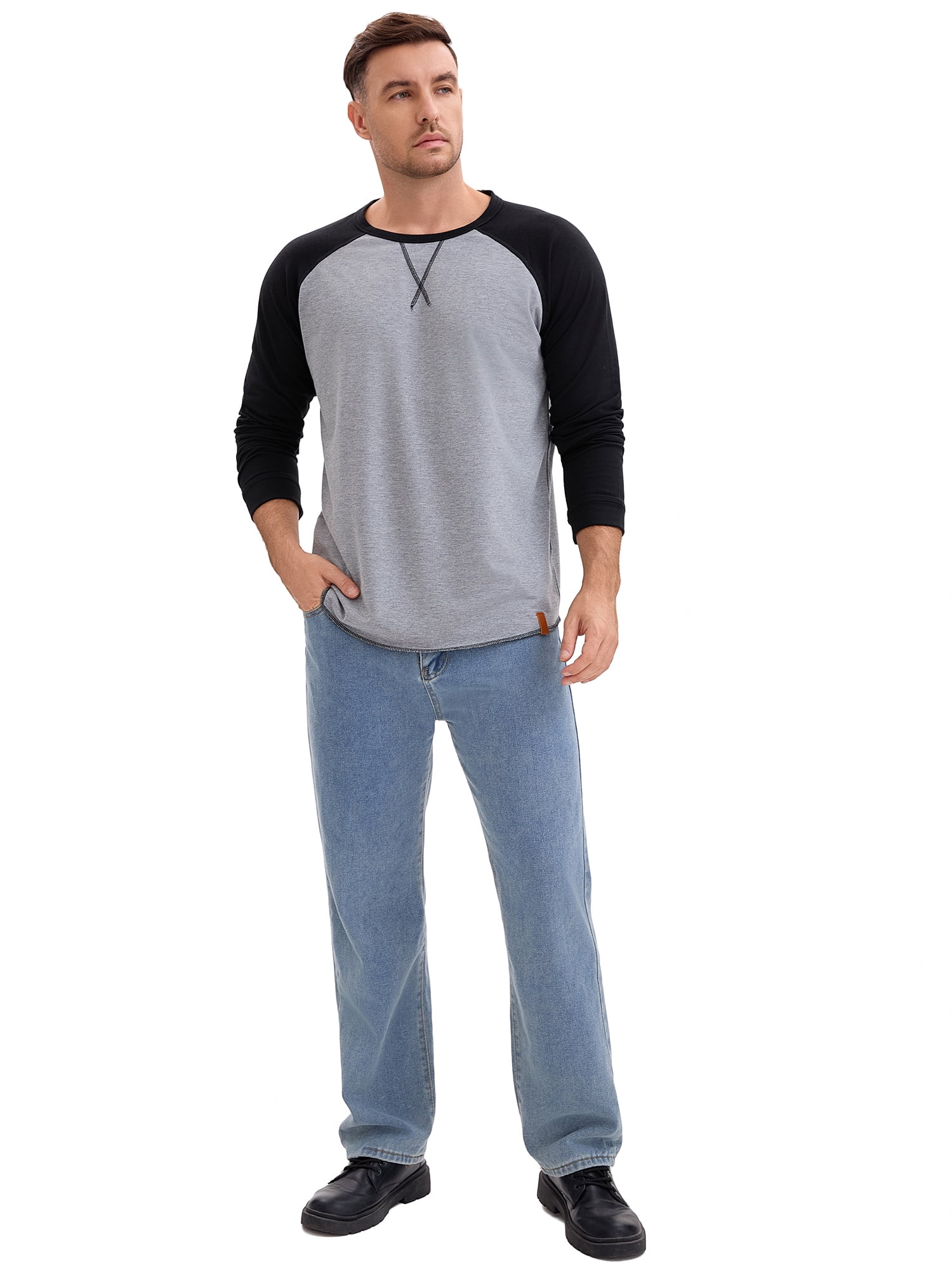 DARING DIVA Men's Long Sleeve Color Block Casual Raglan T-Shirt S Gray