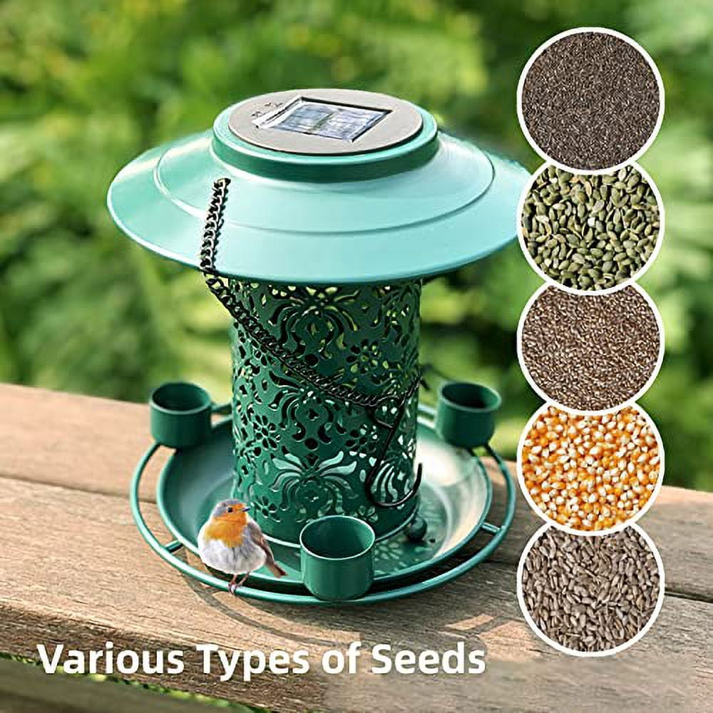 Solar Powered Bird Feeder for Outdoors Hanging Iron Metal Solar Powered Hummingbird Feeder Outside for Garden Backyard · Green