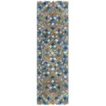 SAFAVIEH Casablanca Erksine Geometric Diamonds Shag Runner Rug, Ivory/Blue, 2'3" x 8'