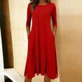 thumbnail image 5 of Bixock Women's Summer Midi Dresses,Casual Half Sleeve Dresses,Solid Color Crewneck Ruched with Pockets Loose Daily Office Leisure Wear Dresses, 5 of 5