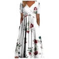 thumbnail image 1 of Kcodviy Robe Courte Décontractée pour Femmes avec Poches pour l'Été, Manches, Imprimée, Longue, Robes Longues Mignonnes pour Femmes, Robe pour Femmes, Robe Portefeuille pour Femmes, Été, Petite, Robes d'Été, 1 of 5