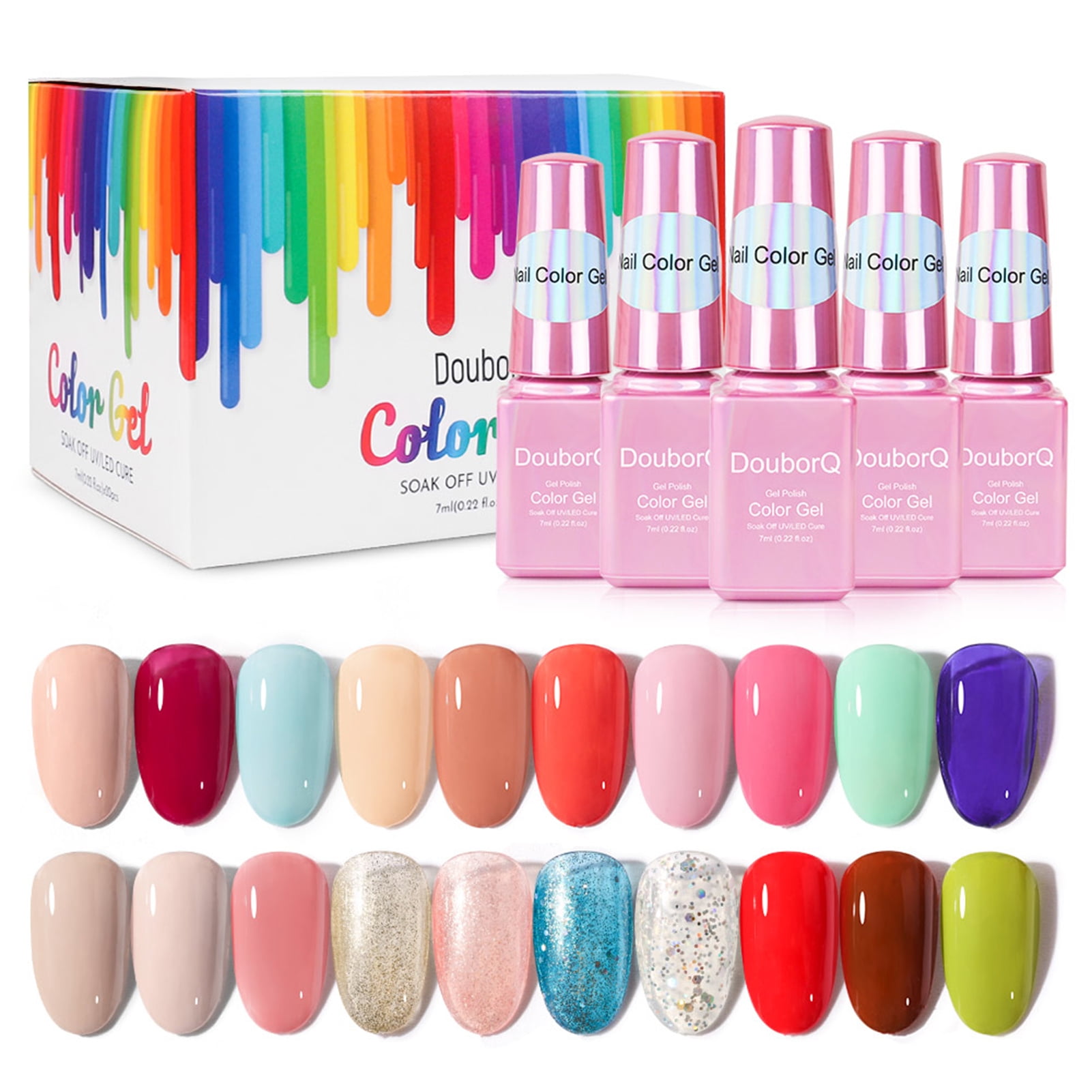 DouborQ 20 Colors 7ml Nail Glue Set Long-lasting Soak Off DIY Nail Polish