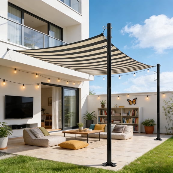 2 Pack 12ft Heavy Duty Shade Sail Poles with Spiral Anchor & D-Clamps, for Sun Shade Outdoor, String Lights, Patio, Backyard, Garden, Grassland and Terrace