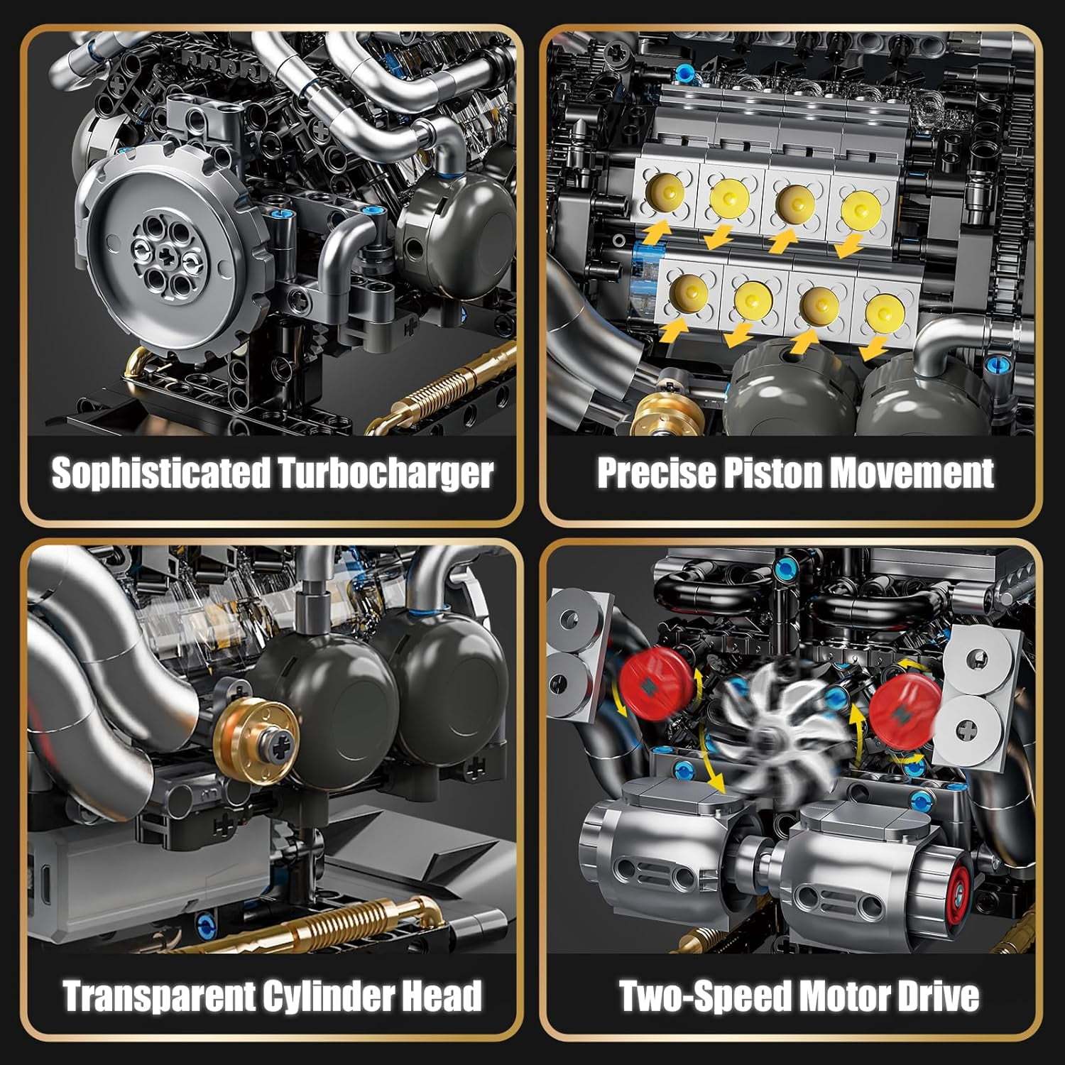 W16 Engine Building Blocks Set, STEM Mini 16-Cylinder Engine Model Kit That Runs, Compatible with Lego Car, DIY Physical Science Experiment