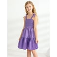 thumbnail image 5 of BULLPIANO Girls Solid Color Dress Smocked Elastic Dresses Tie Shoulder Sleeveless Sundress Holiday Cami Dress, 5 of 9