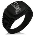 thumbnail image 1 of Stainless Steel Striking Tiger CZ Ribbed Needle Stripe Pattern Biker Style Polished Ring, 1 of 1