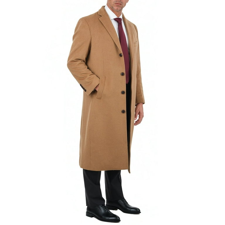 Mens Regular Fit Solid Camel Tan Full Length Wool Cashmere Overcoat Top Coat Walmart