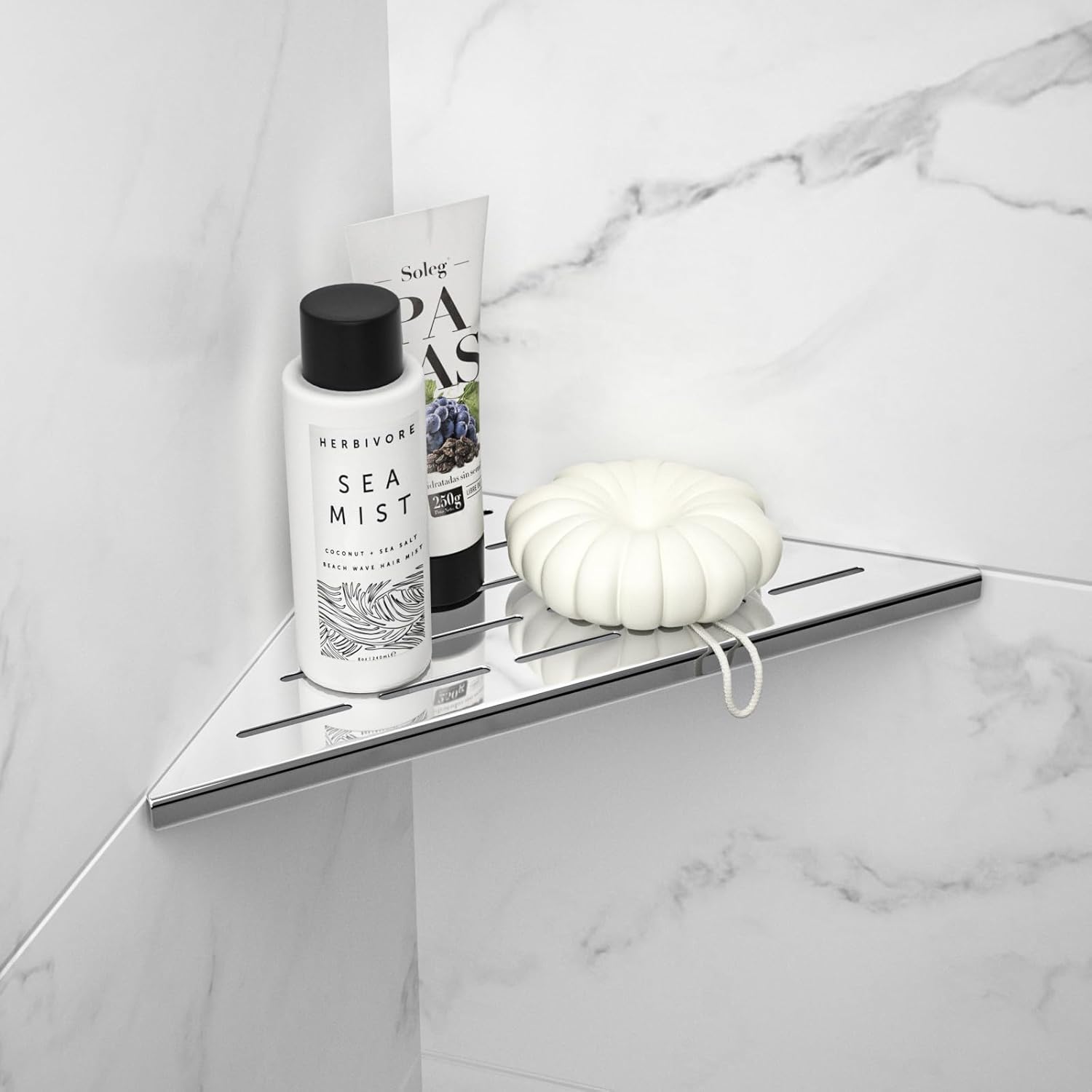 Bernkot Corner Shower Shelves 10" Polished 304 Stainless Steel Recessed Corner Shelf with Slot Design, Grout in Bathroom Shelves for Tile Walls, 2 Pack