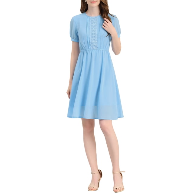 INSPIRE CHIC Vestido Casual de Encaje Flowy para Mujer Azul S