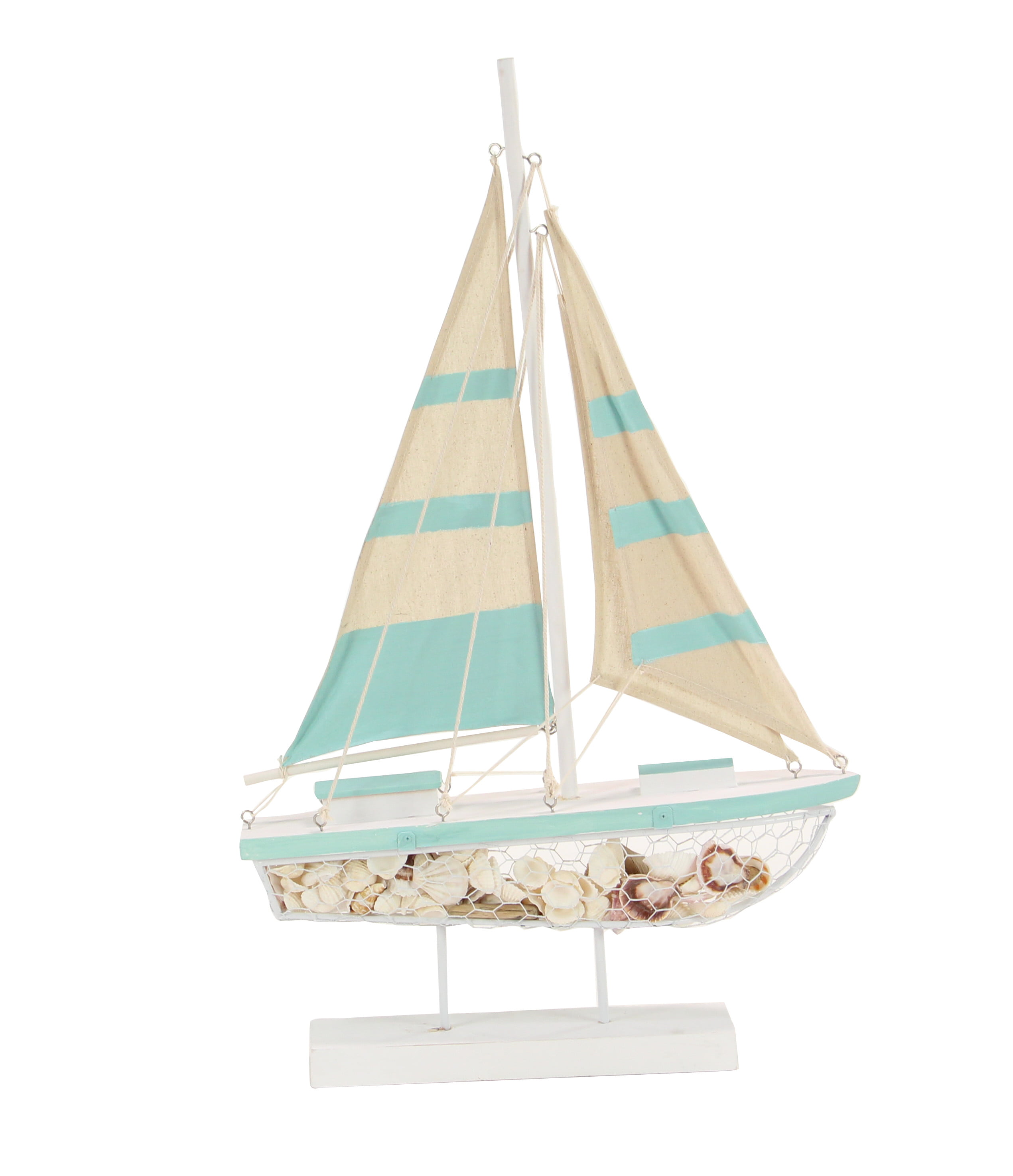 With Seagull 16cm NauticalWhite Blue Wooden Sail Boat Ornament 