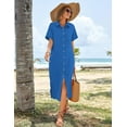 thumbnail image 5 of Zeagoo Dresses for Women Summer Casual Midi Short Sleeve Button Down Shirt Linen Dress Beach Cover Up with Pocket, 5 of 6