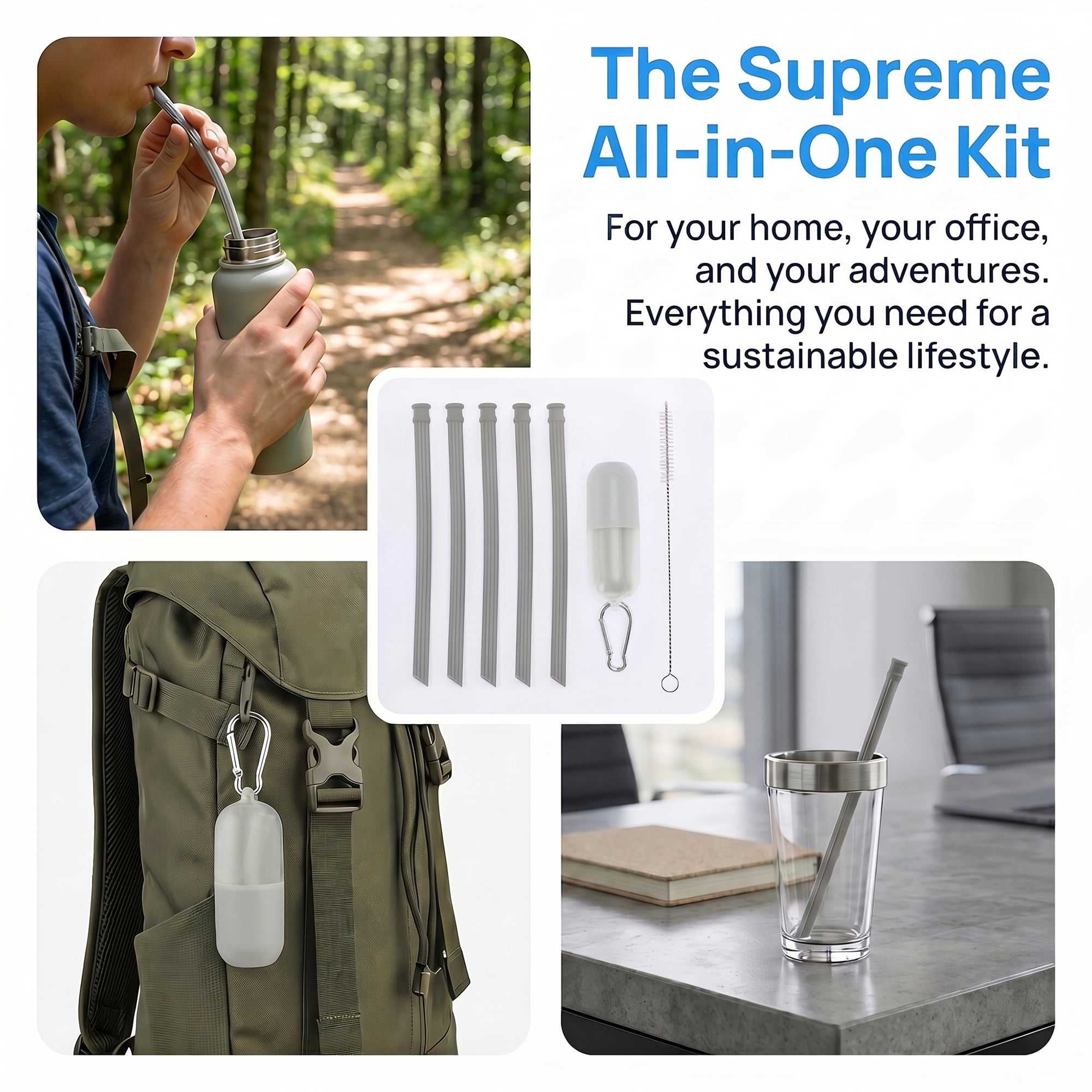 Unique Bargains 6Pcs Reusable Silicone Dishwasher Safe Straws Gray