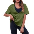 thumbnail image 2 of Womens Sexy Deep V Neck T-Shirts Summer Short Sleeve Tops Casual Loose Plus Size Fit Basic Tees Summer Womens Tops Army Green L, 2 of 6