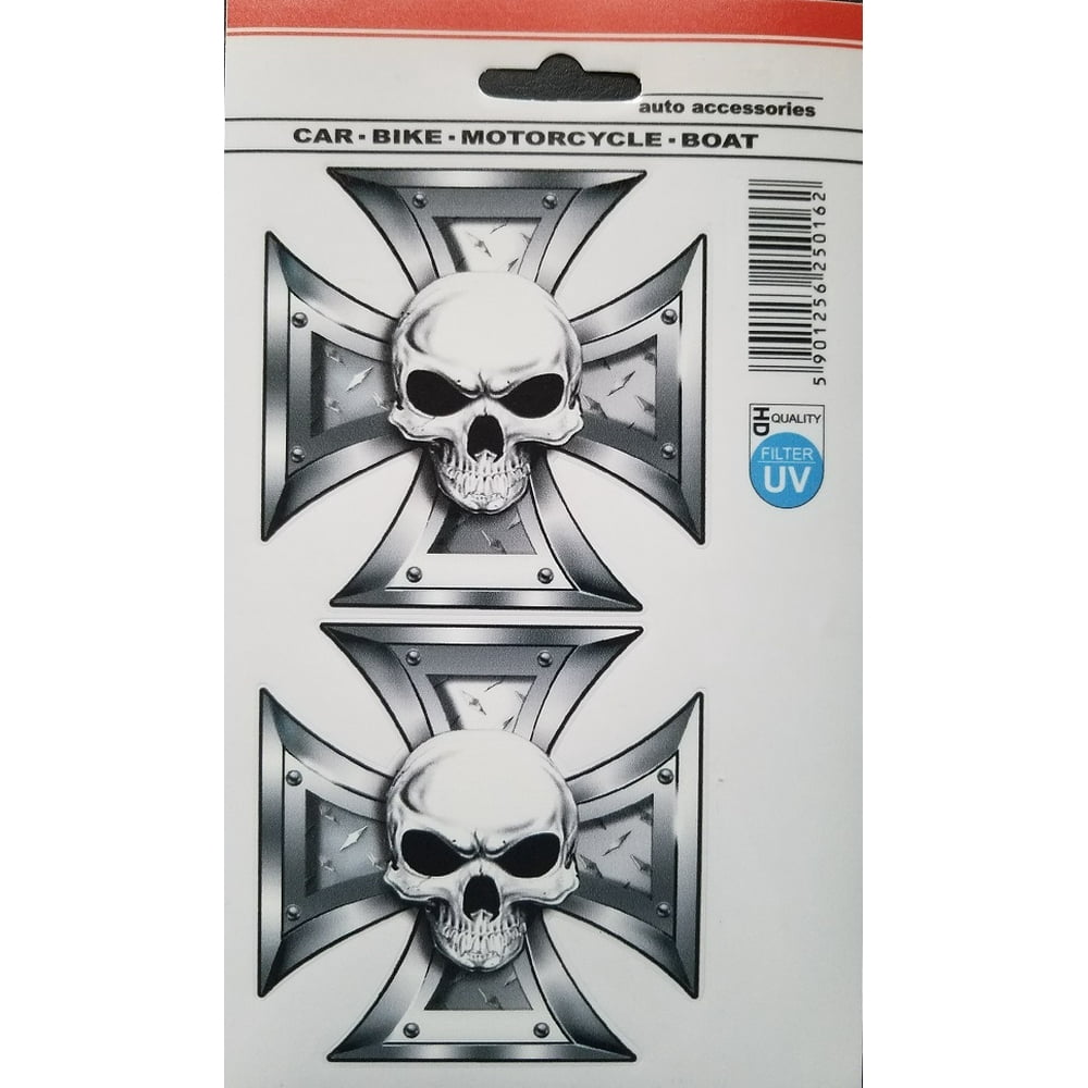 Auto Motorcycle Iron Cross and Skull Decal (Set of 2)