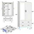 thumbnail image 2 of ChVans 71" Tall Armoire Wardrobe with Mirror & LED Lights , 2 Door Wood Wardrobe Armoire with 2 Drawers & Multi-Layer Shelves and Hanging Rod, Large Capacity Louver Storage Cabinet, White, 2 of 8
