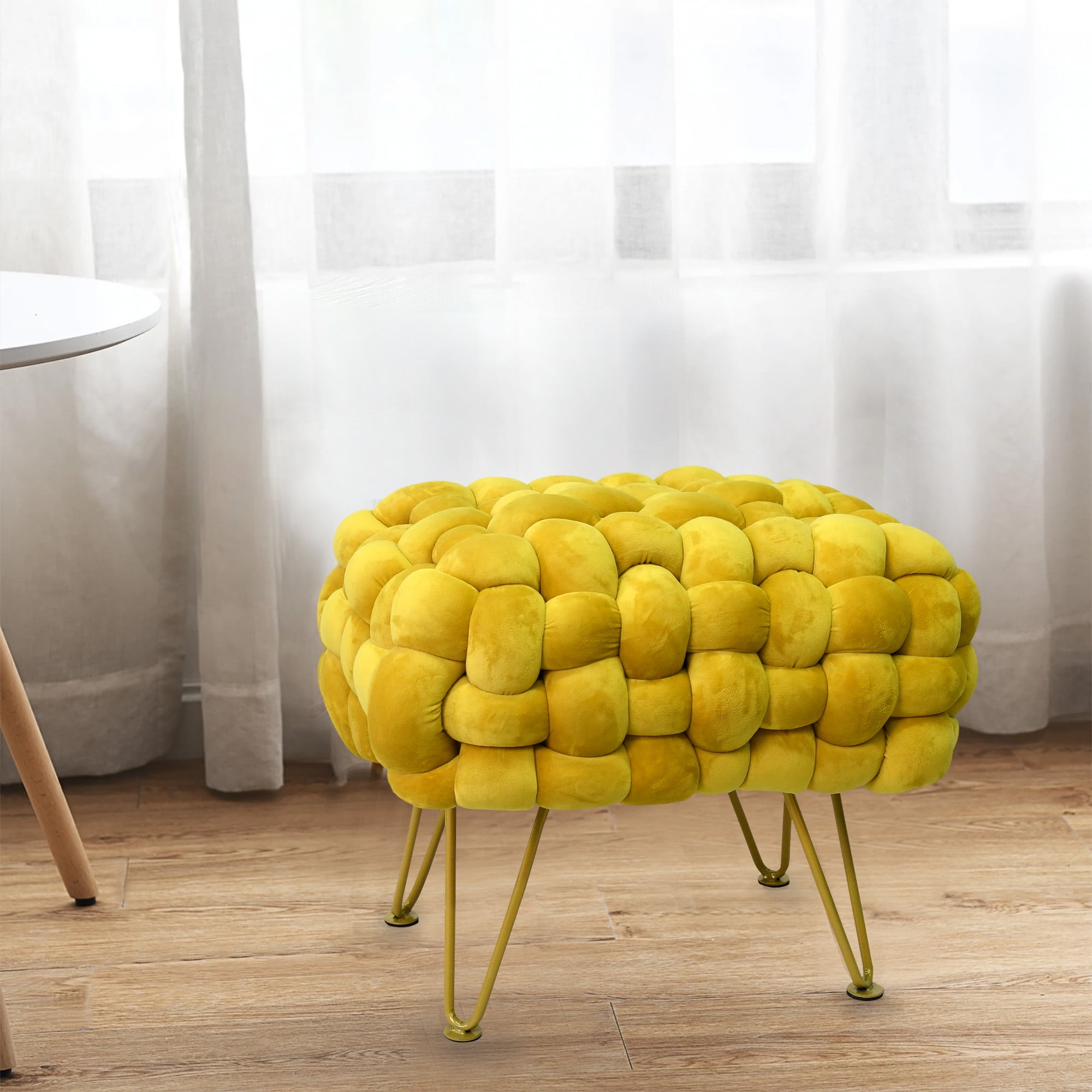 Mini Footstool Pouffe Plush Velvet Tumeric Stool Foot Rest Under Desk Foot  Rest Small Buttoned Yellow Ottoman Mustard Pouffe 16 Cm 