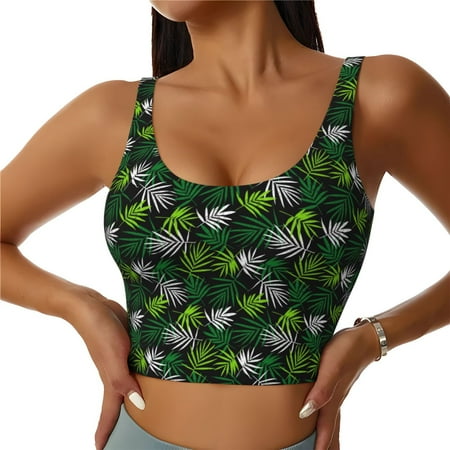 Jgfou Tropical Leaves1 Print Womens Sports Bra - Padded Workout Sports Bras Crop Tank Top