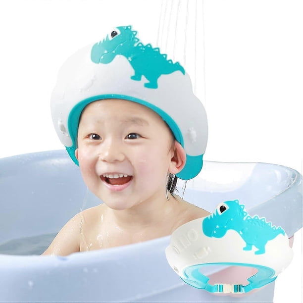 Baby shower cap Children's shampoo cap Baby hair wash cover Adjustable bath towel Bath cap Dinosaur blue