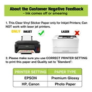 Koala Clear Sticker Paper for Inkjet Printer - Waterproof Printable Vinyl Sticker Paper - 8.5x11 Inch 15 Sheets, 95% Transparent Glossy Sticker Paper